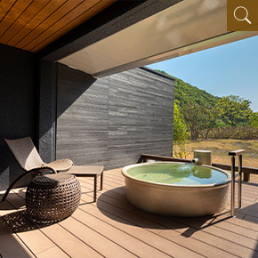 Room with an outdoor bath