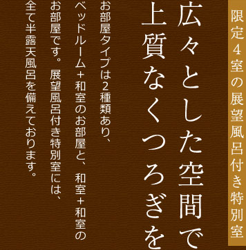 限定4室の展望風呂付き特別室 広々とした空間で上質なくつろぎを